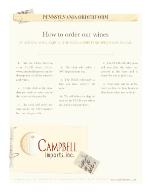 Pennsylvania Wine Order Form