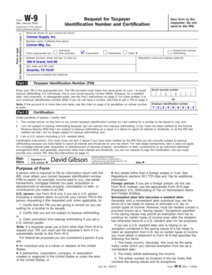 Form W-9 Request for Taxpayer Identification Number and Certification