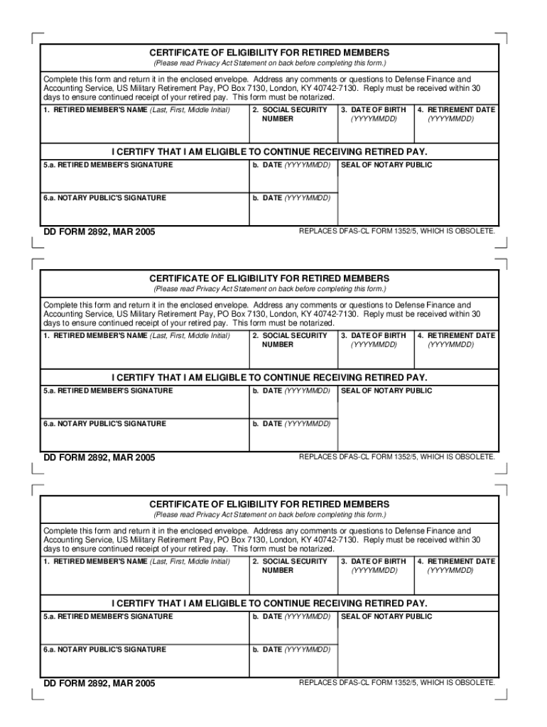 2005 DOD DD Form 2892 Fill Online, Printable, Fillable, Blank - pdfFiller