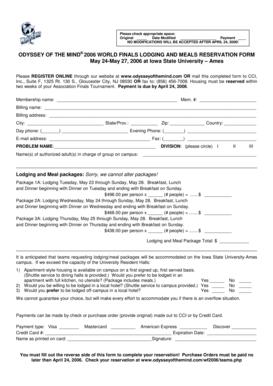 Odyssey of the Mind World Finals Lodging and Meals Reservation Form