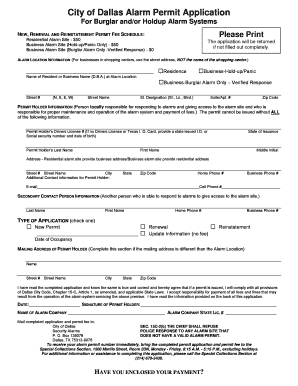 City of Dallas Alarm Permit Application
