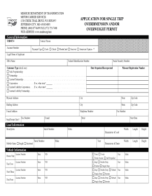 Missouri Overdimension Overweight Permit Application