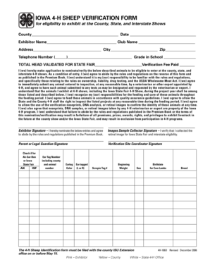 Iowa 4-H Sheep Verification Form