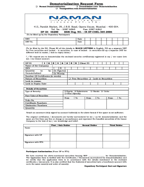 dematerialisation request form sample