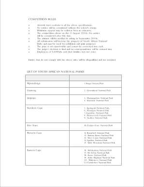 South African National Parks Art Competition Entry Form