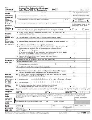 IRS Form 1040EZ 2007