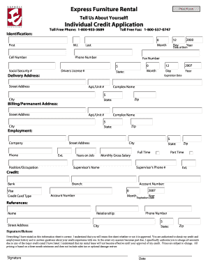 Fillable Online Individual Credit Application Express Furniture