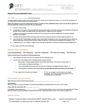 Deposit Account Application Form
