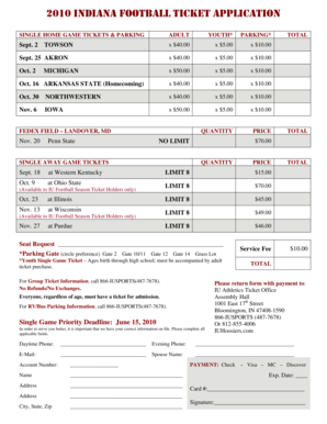 2010 Indiana Football Ticket Application