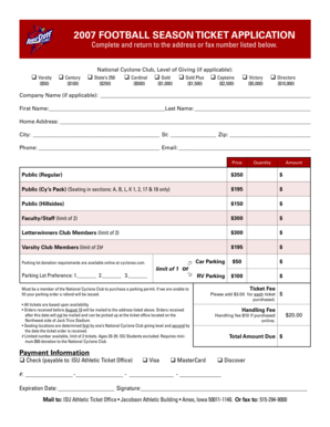 2007 Football Season Ticket Application