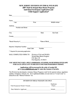 New Jersey Striped Bass Bonus Program Application