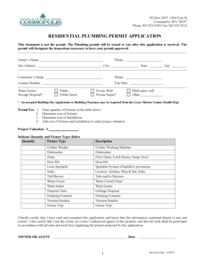 Residential Plumbing Permit Application