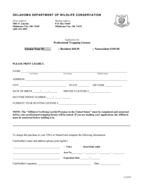 Oklahoma Professional Trapping License Application