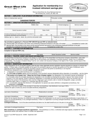 Application for Trusteed Retirement Savings Plan