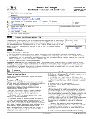 Form W-9 Request for Taxpayer Identification Number and Certification