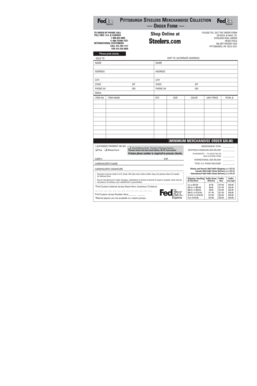Pittsburgh Steelers Merchandise Order Form