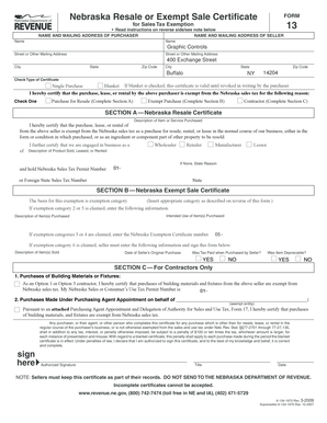 Nebraska Resale or Exempt Sale Certificate