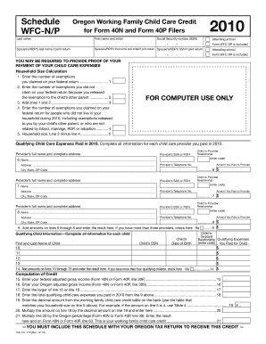 Oregon Working Family Child Care Credit Form 2010