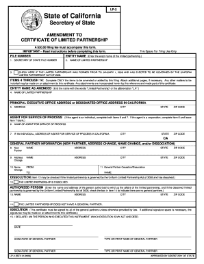 California Amendment to Certificate of Limited Partnership