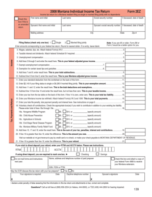 2008 Montana Individual Income Tax Return Form 2EZ