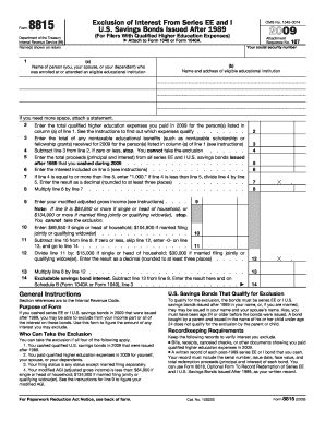Form 8815 Exclusion of Interest From Series EE and I