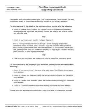 Form 886-H-FTHBC First-Time Homebuyer Credit Verification