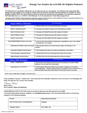 Manufacturer's Certification Statement for Energy Tax Credits