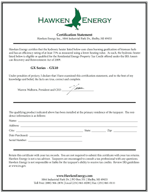 Hawken Energy Certification Statement