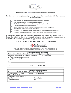 homeward bond and indemnity agreement form