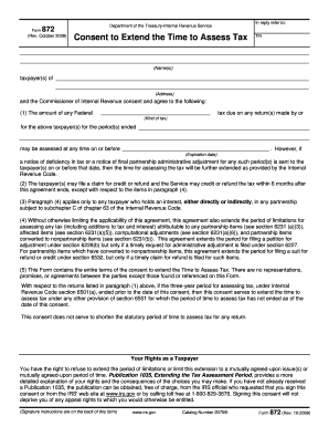IRS Form 872 Consent to Extend Time to Assess Tax