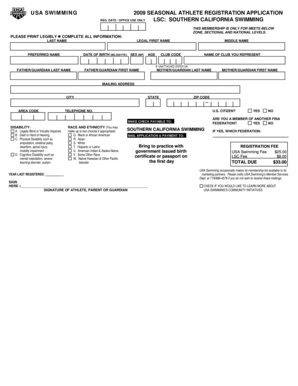 USA Swimming 2009 Athlete Registration Application