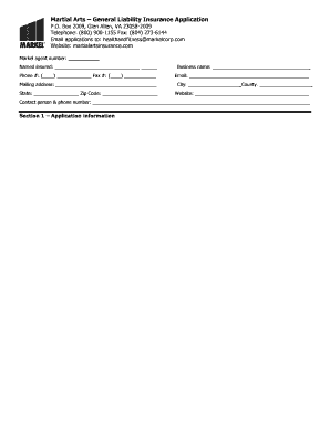 Martial Arts General Liability Insurance Application