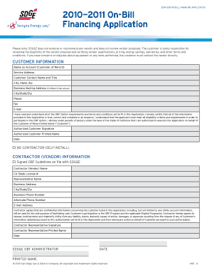 2010-2011 On-Bill Financing Application
