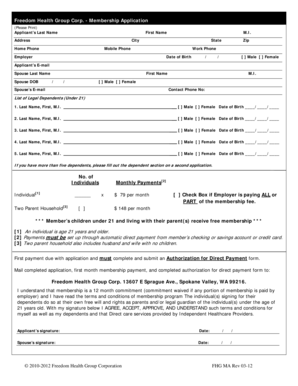 Freedom Health Group Membership Application