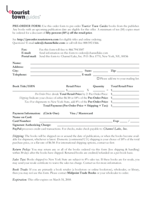 Tourist Town Guides Pre-Order Form