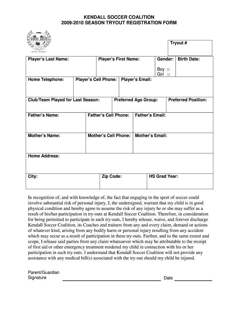 Soccer Registration Form Template Word Fill Online Printable 
