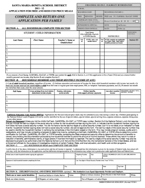 Santa Maria-Bonita School District Free and Reduced Price Meals Application