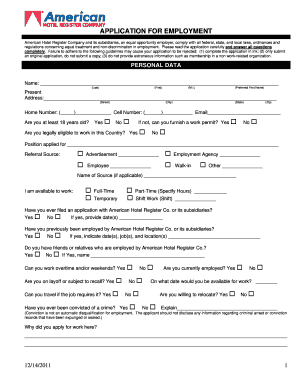 Application for employment - American Hotel Register Company