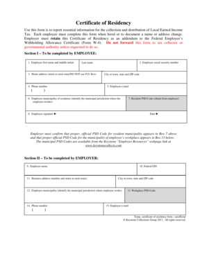 Certificate of Residency