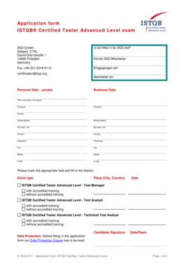 ISTQB Certified Tester Advanced Level Application Form