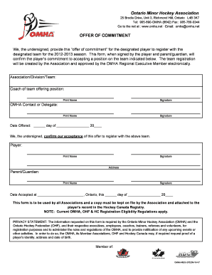 Ontario Minor Hockey Association Commitment Form