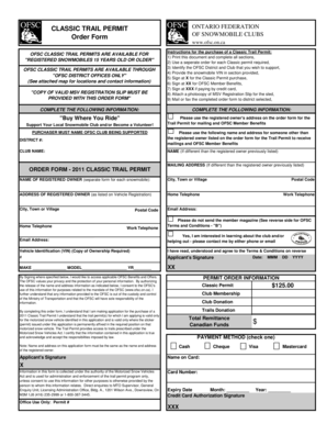 Classic Trail Permit Order Form