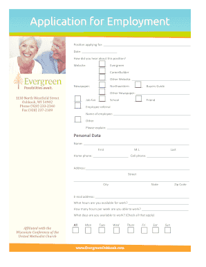 Evergreen Retirement Community Job Application Form