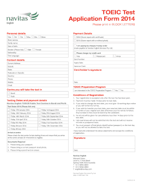 TOEIC Test Application Form 2014