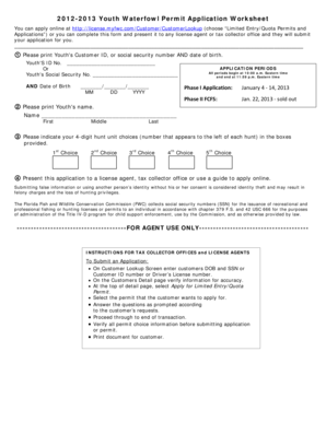 2012-2013 Youth Waterfowl Permit Application