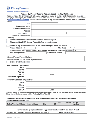 Postage By Phone Reserve Account Update Form