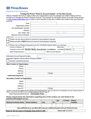 Postage By Phone Reserve Account Update Form