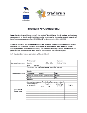 INTERNSHIP APPLICATION FORM - traderun