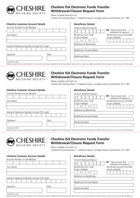 Cheshire ISA Withdrawal Request Form