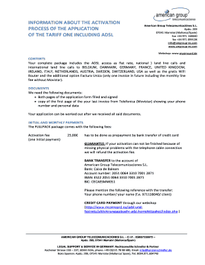 Tariff One ADSL Application Form